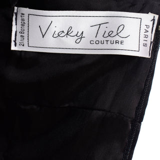 1980s Vicky Tiel Vintage Black Satin Strapless Evening Dress 21 rue Bonaparte Paris