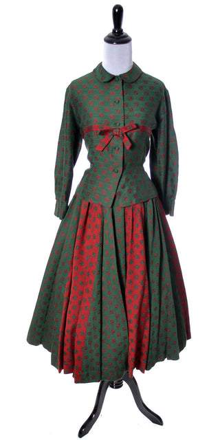 Bessie Becker Vintage 1950s 2 Piece Dirndl Skirt and Top Red & Green - Dressing Vintage