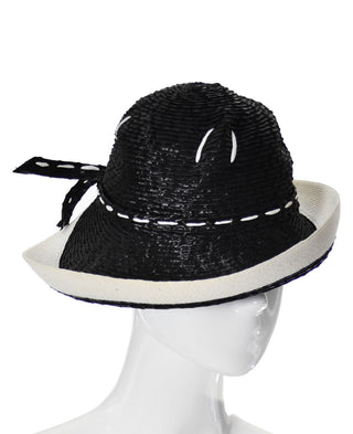 1960s Navy Blue Straw Yves Saint Laurent Vintage Hat 21" - Dressing Vintage