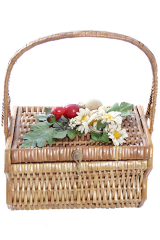 1950s Wicker Basket Vintage Handbag Fruit Flowers - Dressing Vintage
