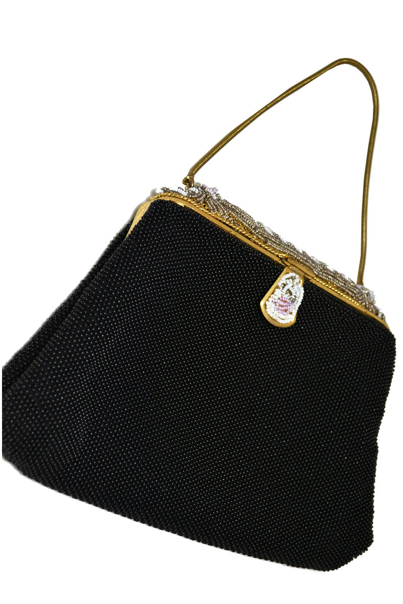 Vintage Beaded Purse Black Evening Bag Made in France