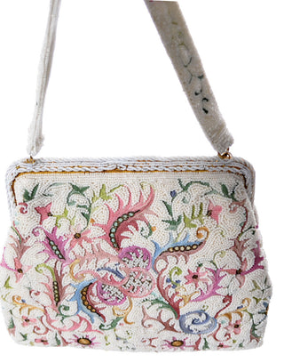 Embroidered Micro Seed Beaded Pastel Vintage Handbag - Dressing Vintage