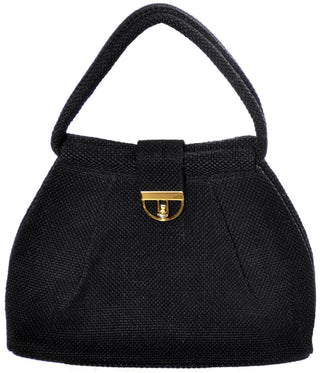 1960's Vintage Black Satchel Handbag with Batik Lining - Dressing Vintage