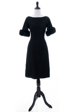 Black Vintage 1960s Cocktail Dress with Fur Trim - Dressing Vintage