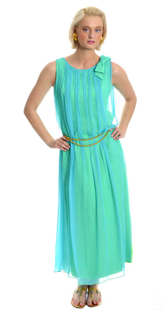 1960's Elegant Aqua Blue Chiffon Vintage Long Dress - Dressing Vintage