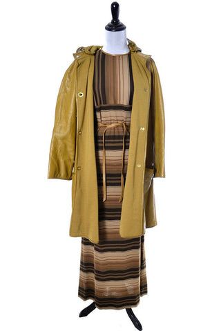 Bonnie Cashin Mustard Leather Vintage Coat and Striped Maxi Dress