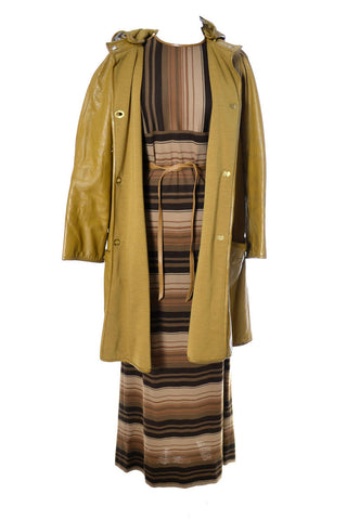 1970's Bonnie Cashin for Sills Leather Vintage Coat and Striped Maxi Dress - Dressing Vintage