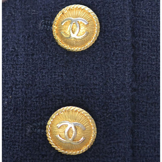 1970s or 1980s Navy Blue Wool Vintage Chanel Boutique Skirt Suit with CC Logo Buttons