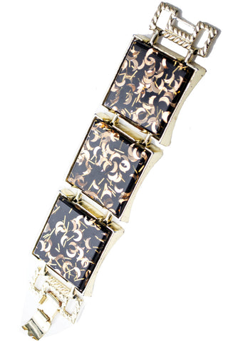 1950s Vintage Confetti Lucite Bracelet Black with Gold Moons - Dressing Vintage