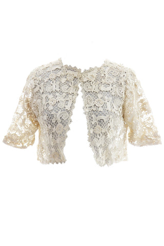 Fine Crochet Creamy Ivory Lace Cropped Vintage Jacket - Dressing Vintage