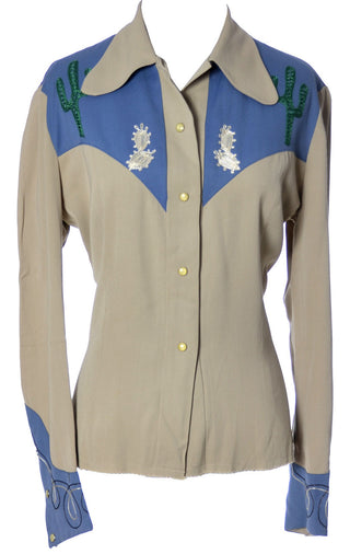 1940s Embroidered Vintage Western Cowgirl Gabardine Shirt - Dressing Vintage