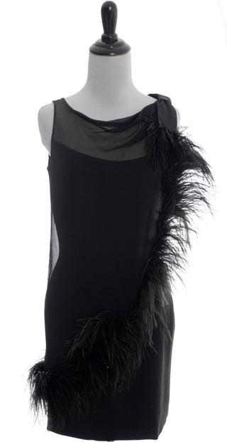 1970s Lilli Diamond Vintage Black Dress with Feathers - Dressing Vintage