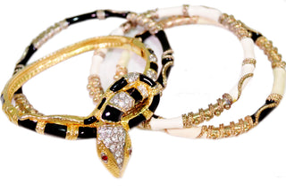 4 Vintage Enamel Bracelets Snake Clamper and Bangles - Dressing Vintage
