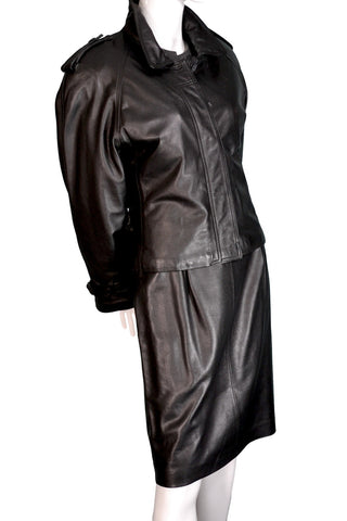 Vintage Ferragamo leather skirt suit with bomber jacket - Dressing Vintage