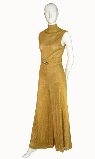 Beverly Page Gold Metallic Knit Vintage Palazzo Pants and Top Ensemble SOLD - Dressing Vintage