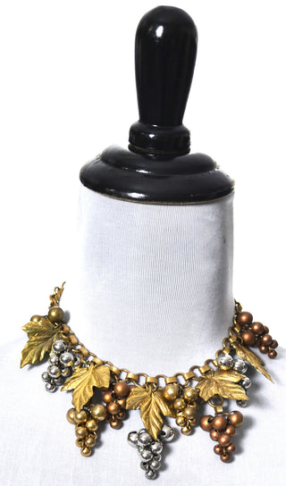 1940s Mixed Metal Grape Leaf Wine Lover's Vintage Necklace - Dressing Vintage