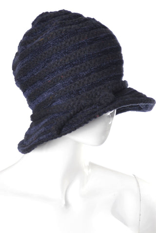 1980's Jacques le Corre Paris Vintage Hat Blue & Black Knit - Dressing Vintage