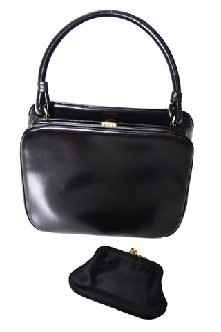 Vintage Koret black leather handbag with rhinestone clasp - Dressing Vintage