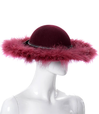 Burgundy Tom Hann Kurt Jr. Vintage Hat with Ostrich Feathers and Rhinestones - Dressing Vintage