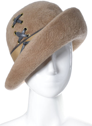 1960's Mod Vintage Faux Fur Hat with Upturned Brim and Laces - Dressing Vintage
