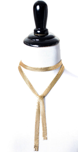 Vintage Gold Mesh Scarf Tie Style Long Necklace - Dressing Vintage