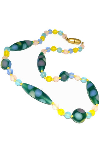Murano Glass bead vintage necklace oval polka dots hand knotted - Dressing Vintage
