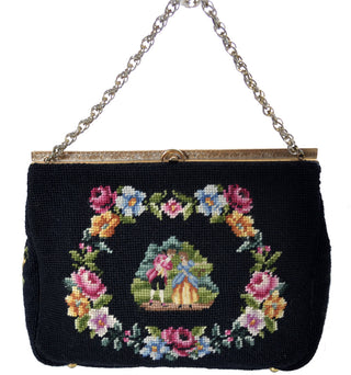 Needlepoint vintage handbag marcasite enamel - Dressing Vintage