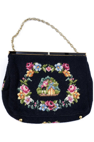 Needlepoint vintage handbag marcasite enamel - Dressing Vintage