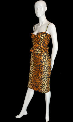 1980's Designer Patrick Kelly Vintage Leopard Print Bustier Skirt and Jacket - Dressing Vintage