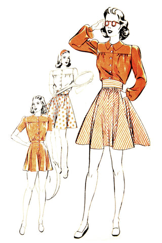 Brenda Marshall Hollywood Pattern 421 UNCUT Playsuit Tennis Skirt 1940s 34B - Dressing Vintage