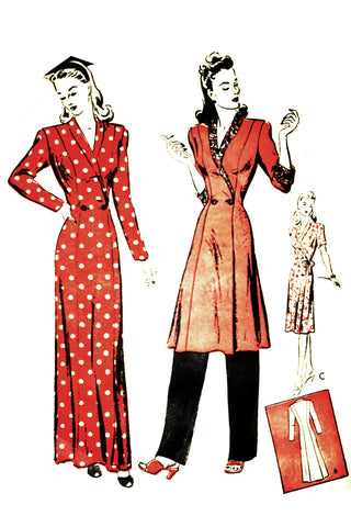 Butterick 2995 Vintage 1940s Pattern Hostess Loungewear 32B - Dressing Vintage