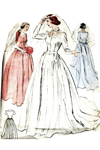 1950s Vintage Wedding Dress Bridesmaid Pattern Butterick 5932 34B - Dressing Vintage