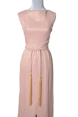 1960's Vintage Dress Pink and Gold Lame Formal Evening Gown - Dressing Vintage