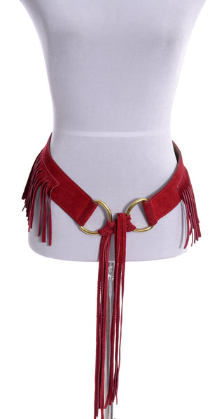 Vintage as new Red Suede Belt with Fringe - Dressing Vintage