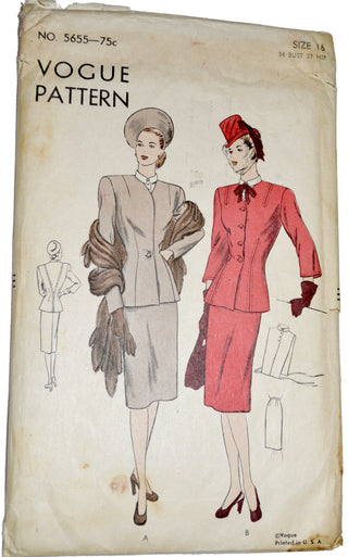 Vintage Vogue 5655 Skirt Jacket Dickey suit pattern UNCUT 34B - Dressing Vintage
