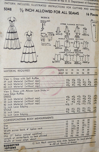 Advance 5048 Vintage 1940s Evening Dress Pattern 32B - Dressing Vintage