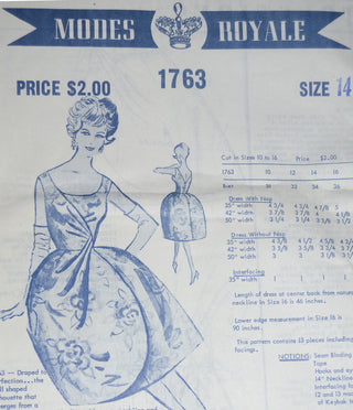 Modes Royale 1763 uncut vintage mail order sewing pattern 1960s dress 34B - Dressing Vintage