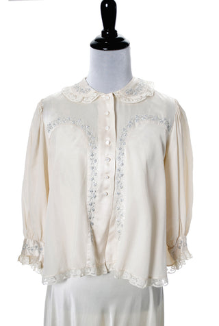 Silk Vintage Nightgown and Bed Jacket with Lace Trim Trousseau - Dressing Vintage