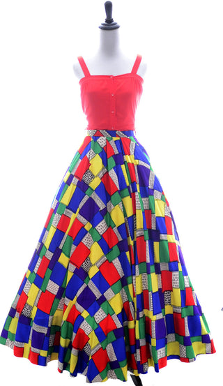 Vintage skirt 1940s satin patchwork designer clothing estate - Dressing Vintage