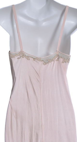 1930's Pink Silk Vintage Nightgown or Slip Lace Net Applique - Dressing Vintage