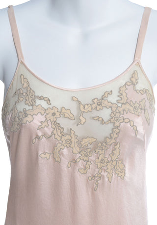 1930's Pink Silk Vintage Nightgown or Slip Lace Net Applique - Dressing Vintage