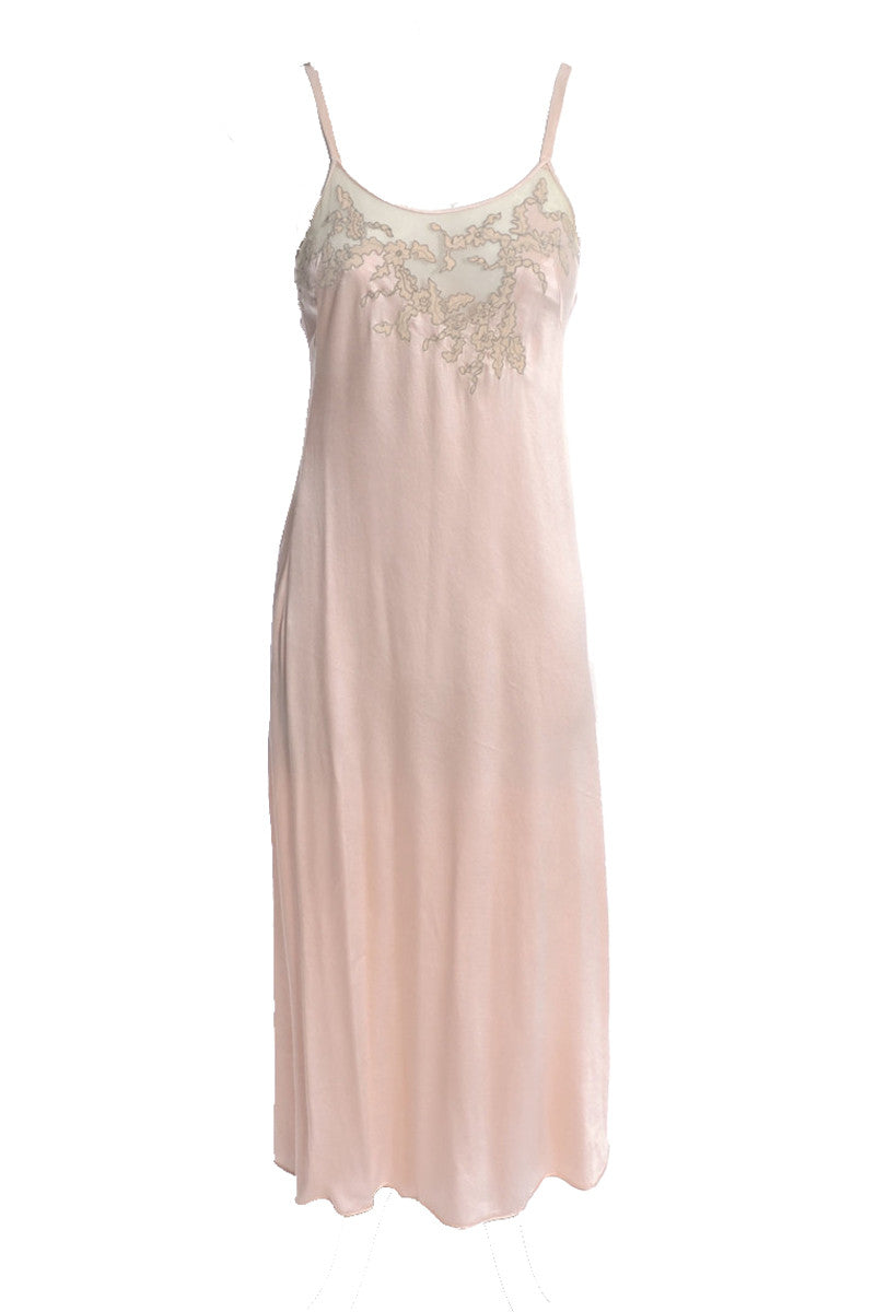 1930s vintage nightgown slip bias cut pink silk lace applique – Modig