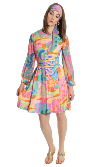 1960s As New Mod Tina Leser Silk Vintage Dress with Matching Chiffon Scarf - Dressing Vintage
