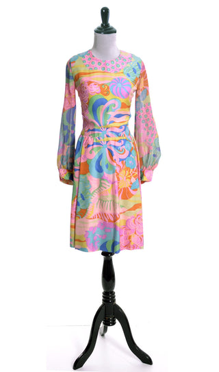 1960s As New Mod Tina Leser Silk Vintage Dress with Matching Chiffon Scarf - Dressing Vintage