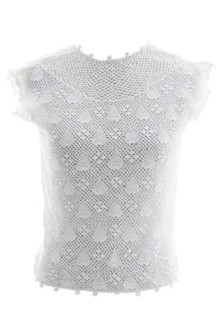 Vintage crochet lace sleeveless top pristine white mint condition - Dressing Vintage