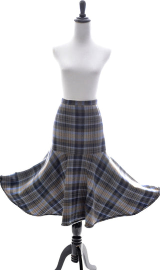 Valentino vintage skirt blue plaid fish tail in mint condition - Dressing Vintage