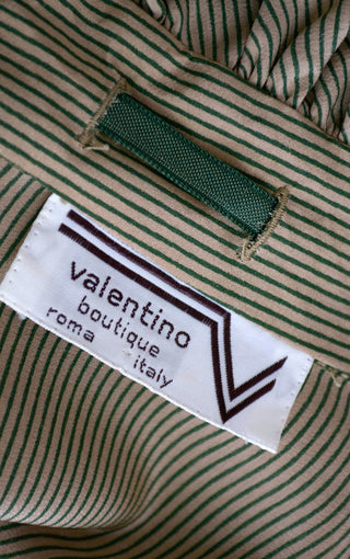 Green silk vintage Valentino designer blouse with velvet trim - Dressing Vintage