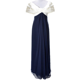 As New Vintage Dress by Victor Costa in Blue Chiffon and White Taffeta Evening Gown - Dressing Vintage