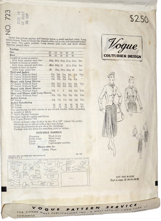 Vogue Couturier 723 vintage pattern 1953 rare sewing collectible 32B - Dressing Vintage