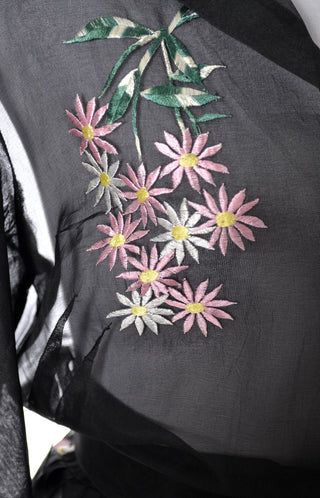 Sir James 1950's Sheer Organza vintage dress embroidered pink flowers 40B - Dressing Vintage